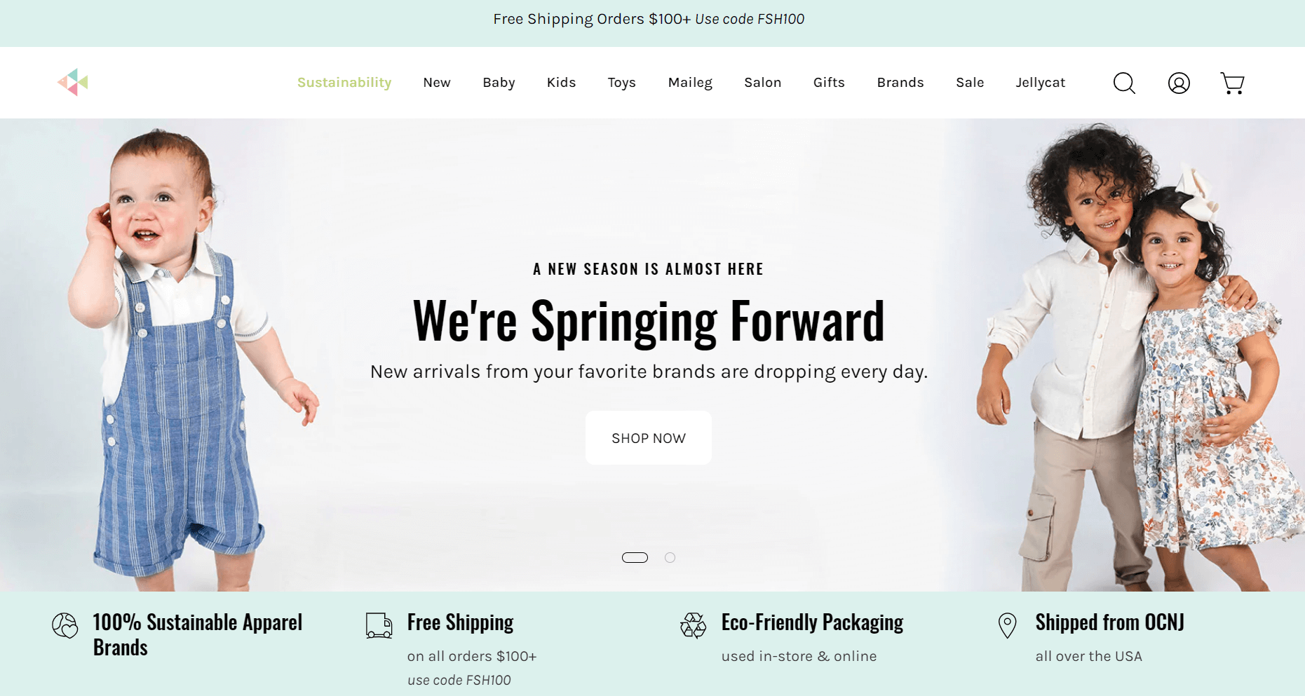 Shopify baby store: Bowfish Kids home page