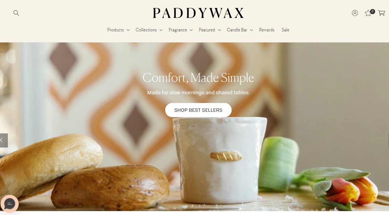 Shopify candle store: Paddywax home page