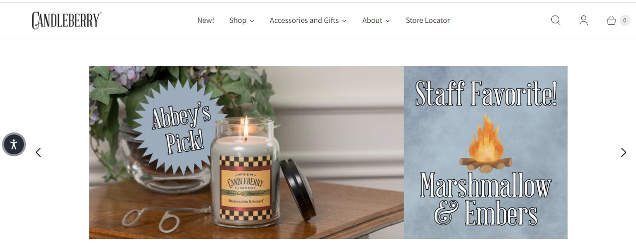 Shopify candle store: Candleberry home page