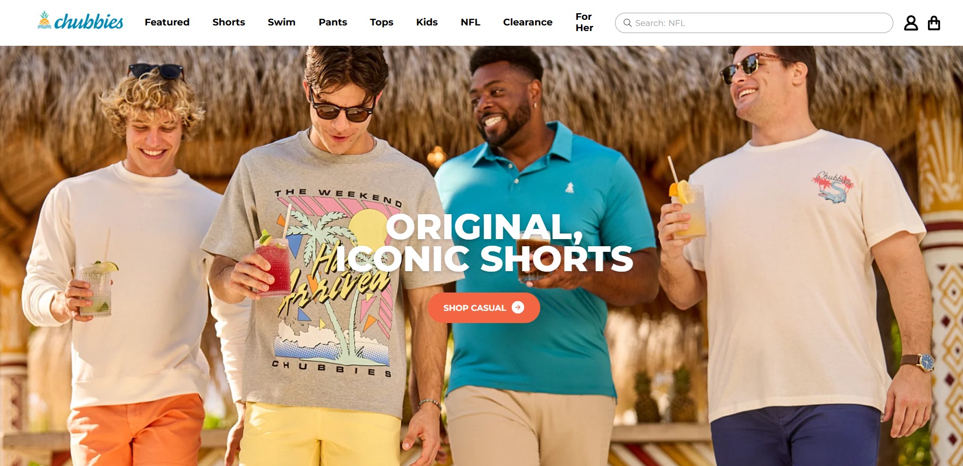 Shopify clothing stores: Chubbies home page