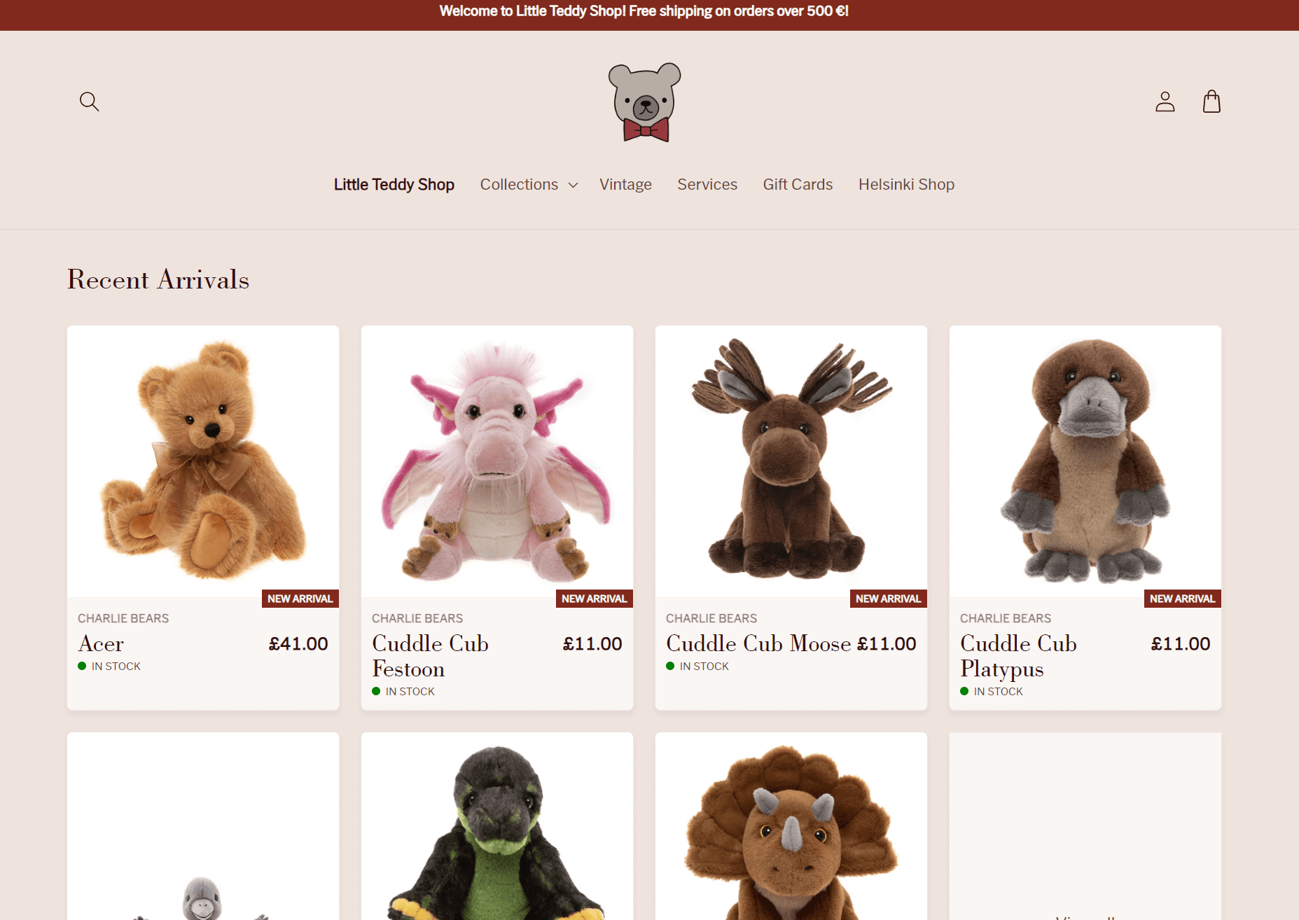 Shopify toy store: Little Teddy Shop home page
