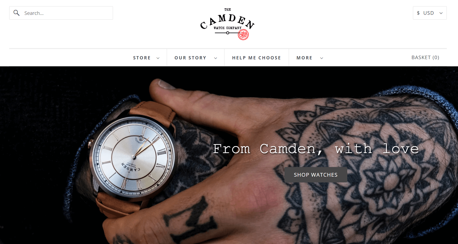 Shopify watch store: Camden Watch Company home page