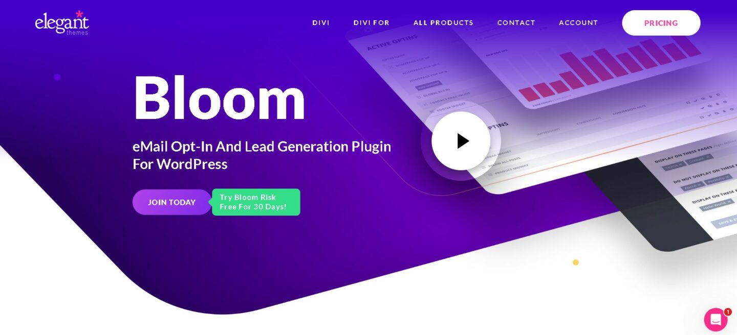 WordPress popup plugins: Bloom home page