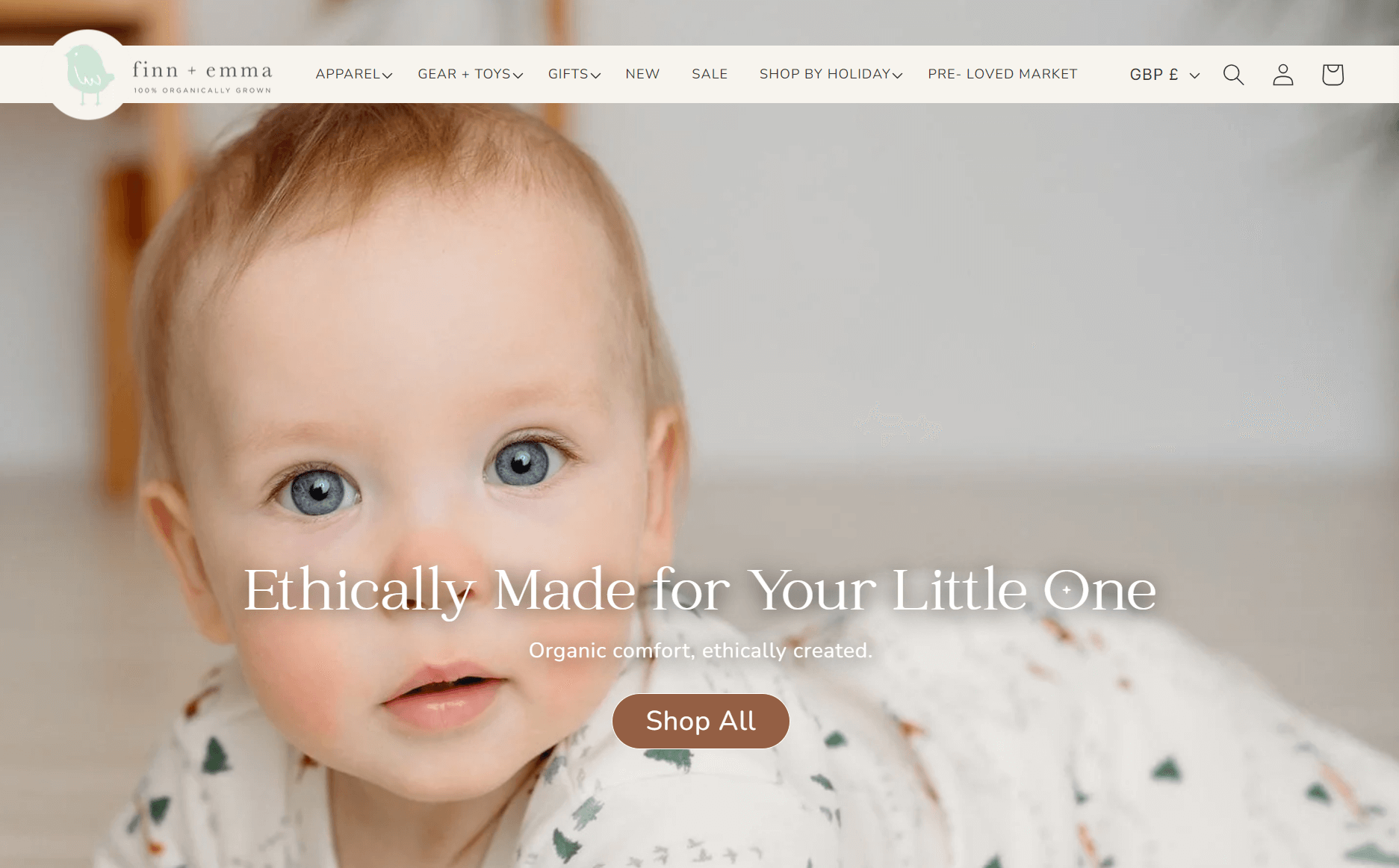 Shopify baby store: Finn + Emma home page