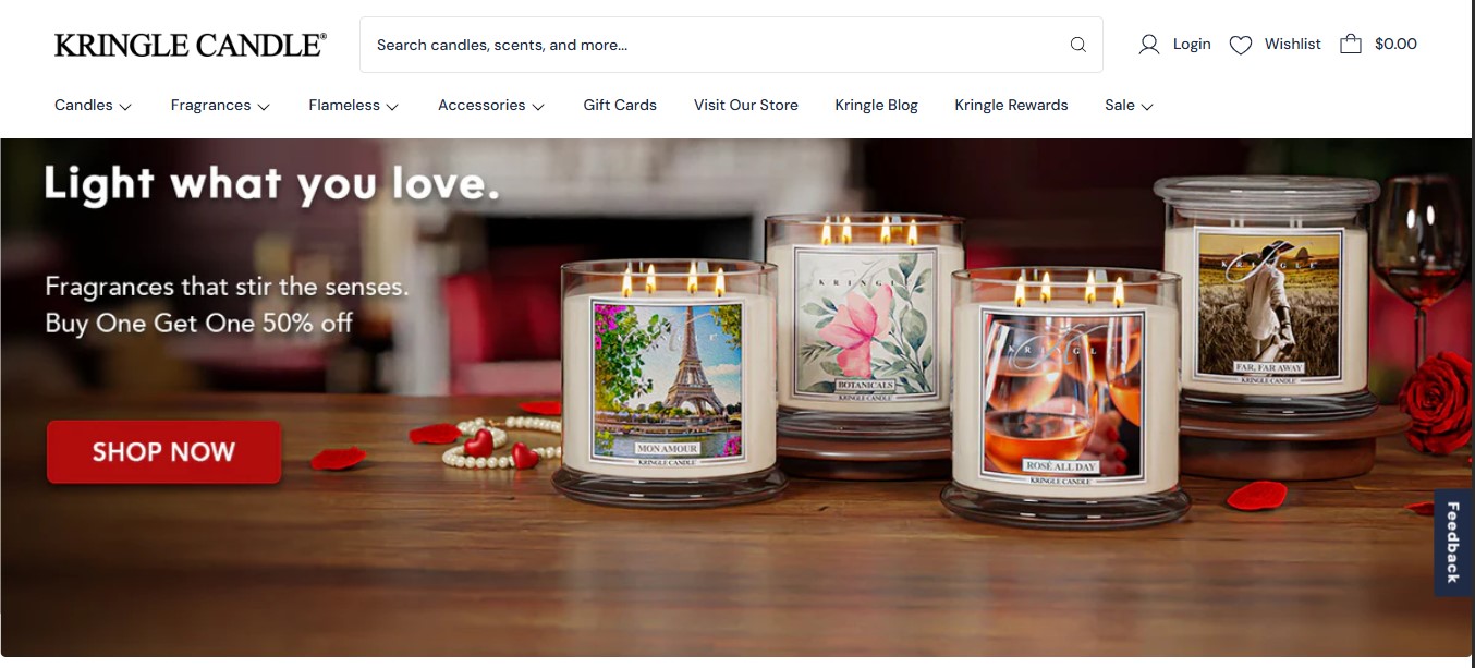 Shopify candle store: Kringle Candle home page