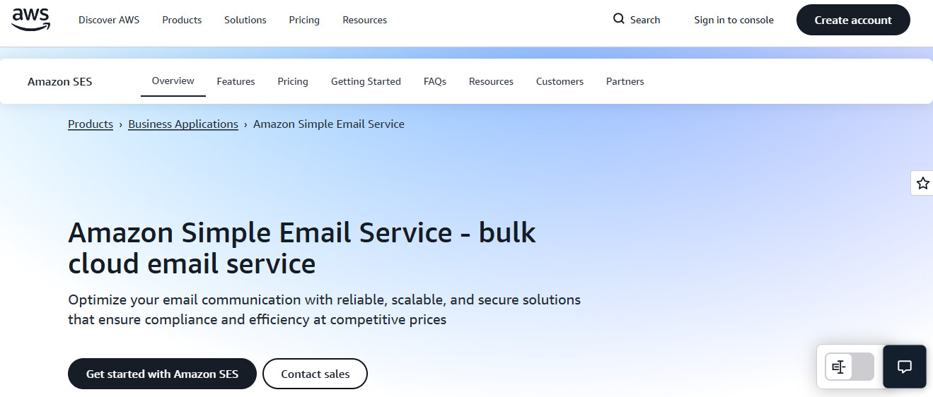 Transactional email: Amazon SES home page