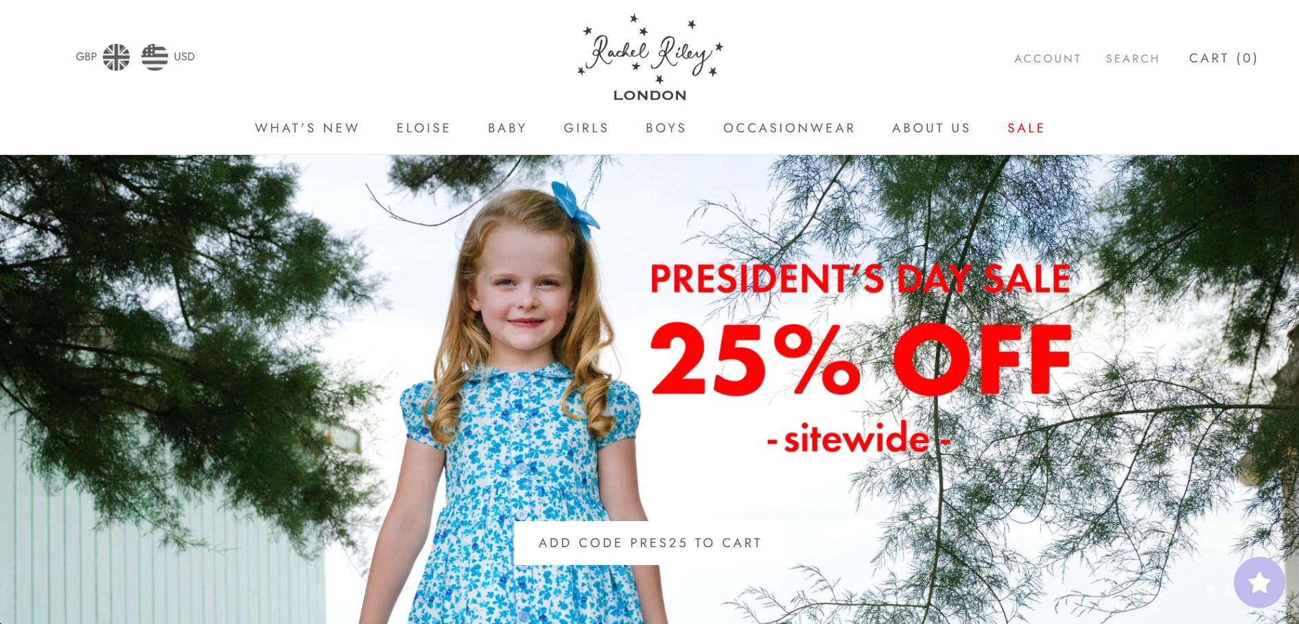 Shopify clothing stores: Rachel Riley home page