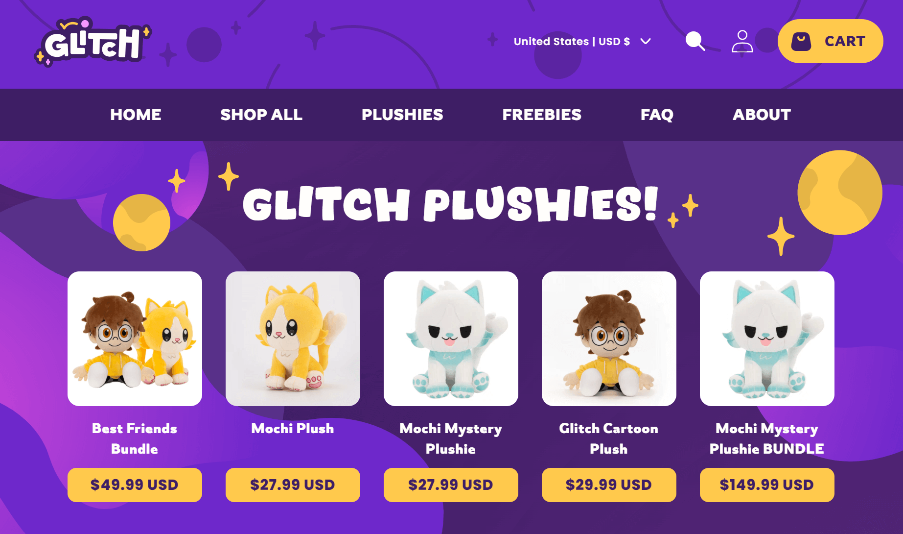 Shopify toy store: Glitch home page