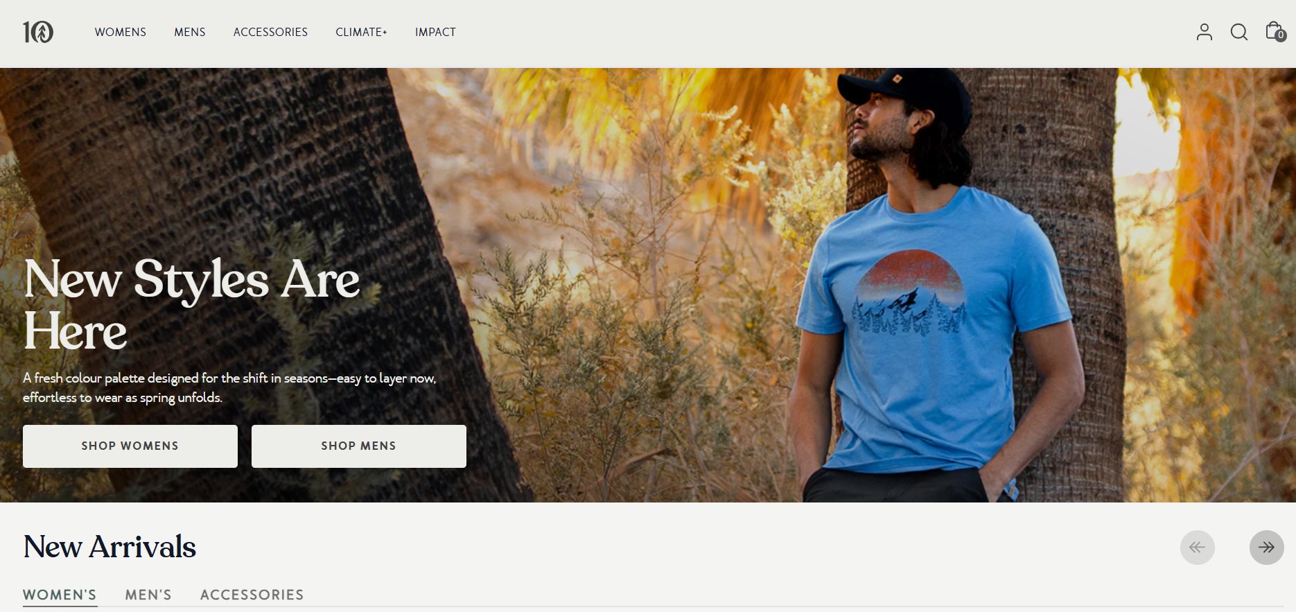 Shopify clothing stores: Tentree home page