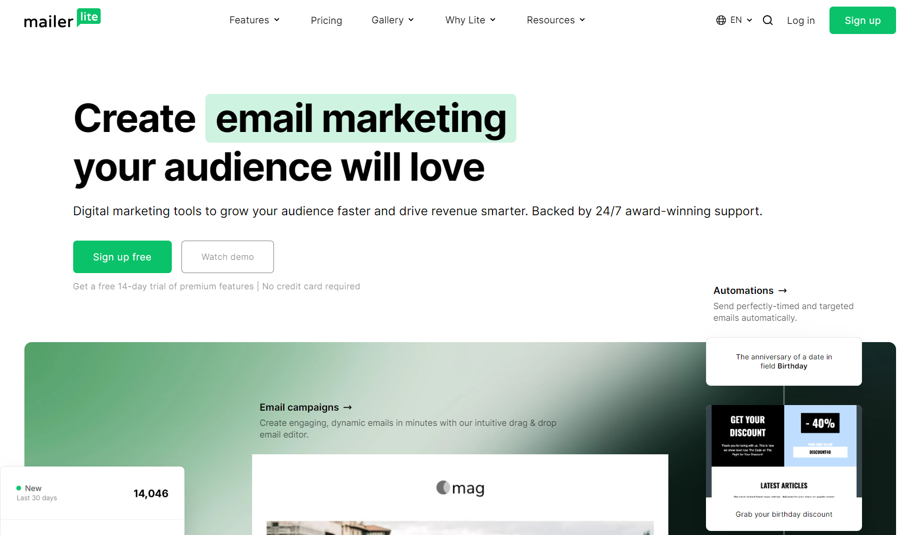 Brevo alternatives: MailerLite home page