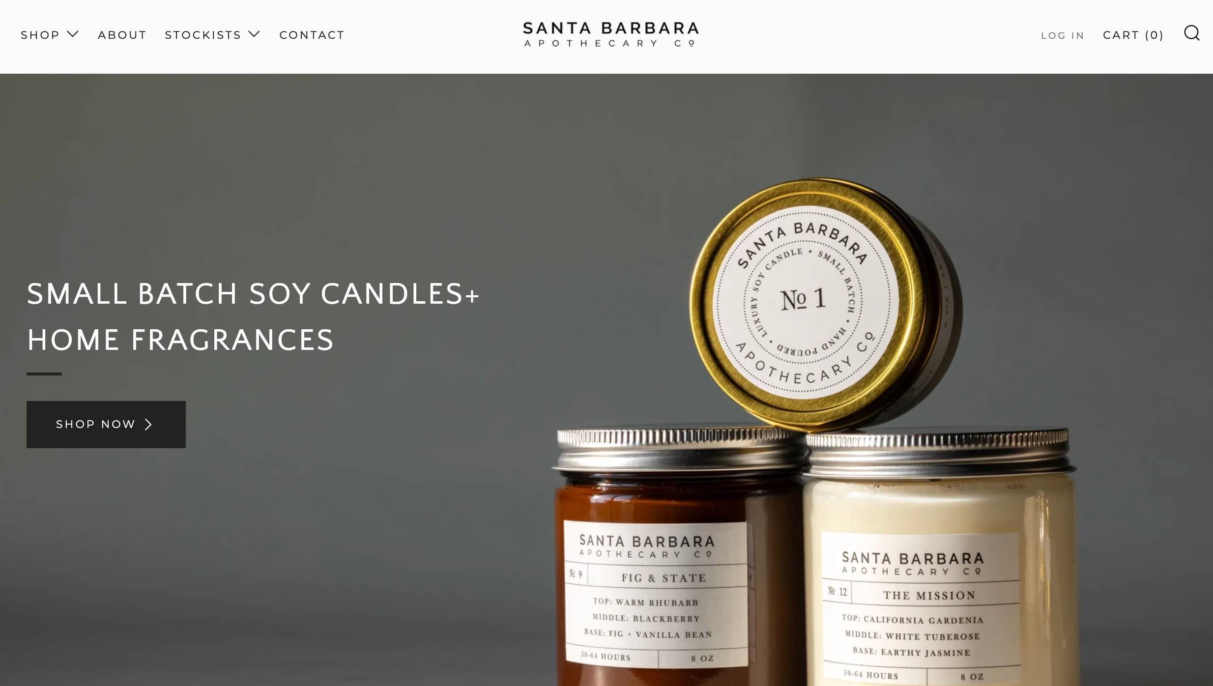 Shopify candle store: Santa Barbara Apothecary Co. home page