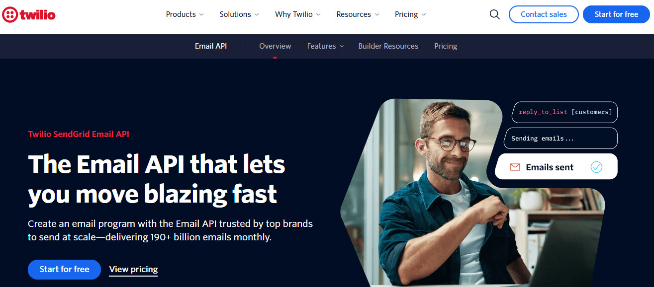 Transactional email: Twillio SendGrid home page