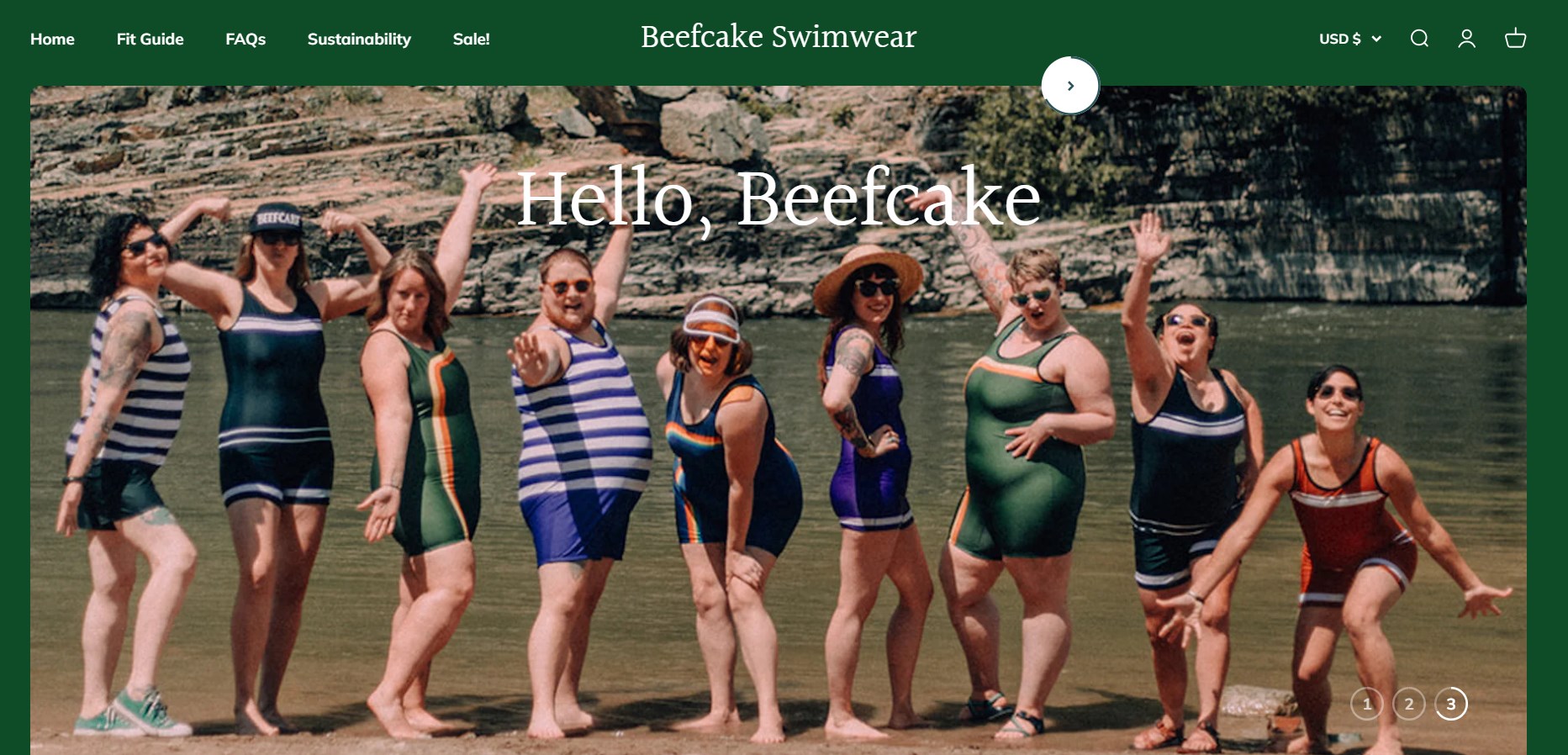 Shopify clothing stores: Beefcake Swimwear home page