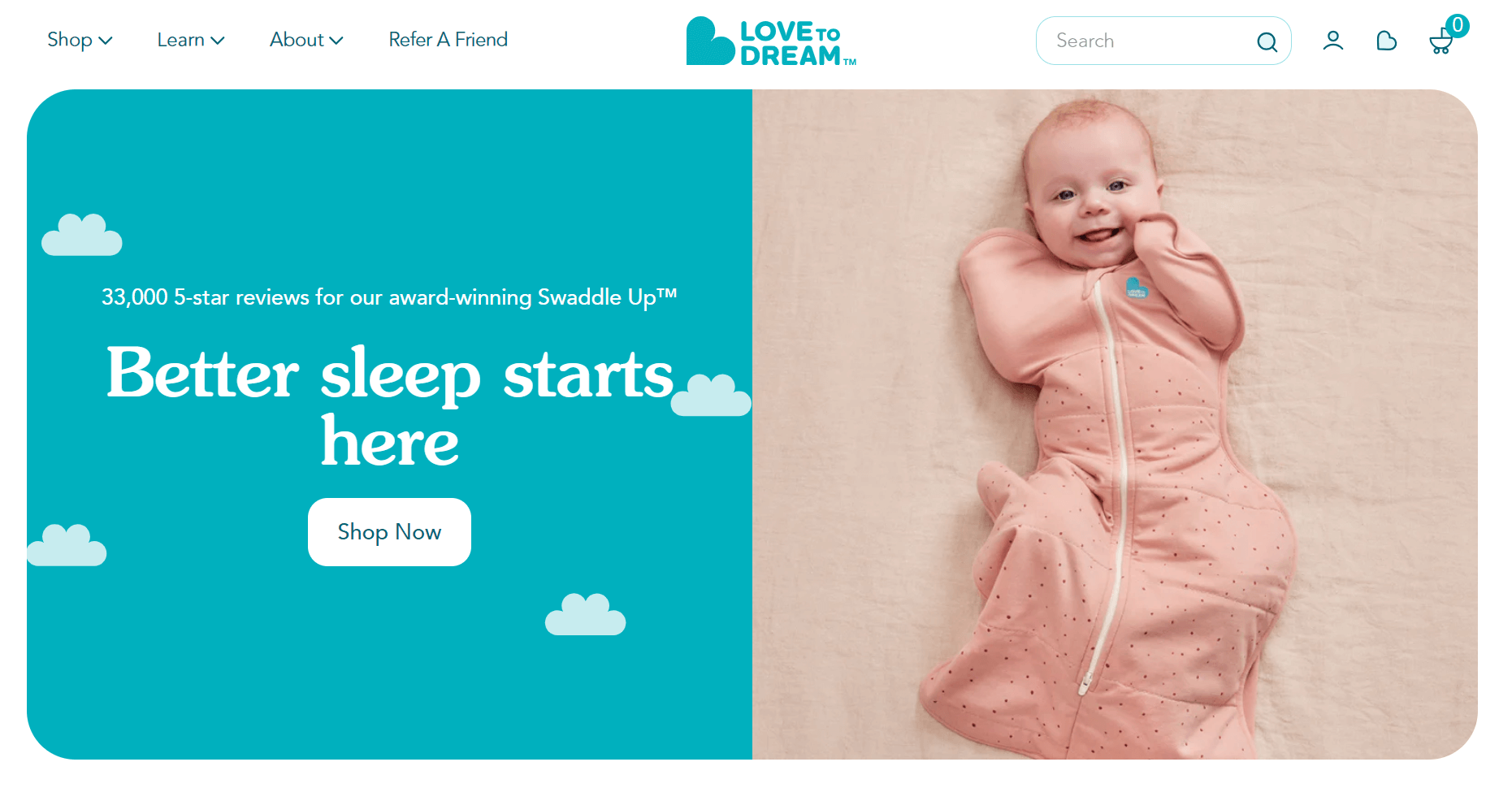 Shopify baby store: Love to Dream home page