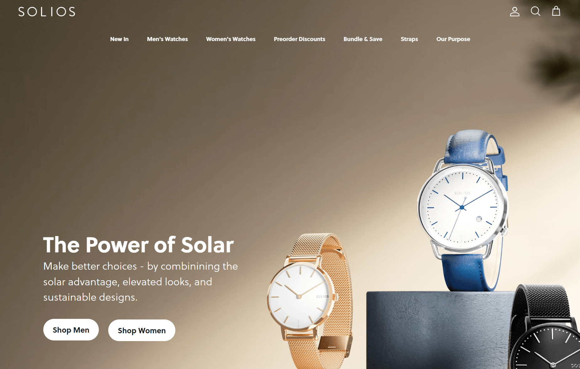 Shopify watch store: Solios home page