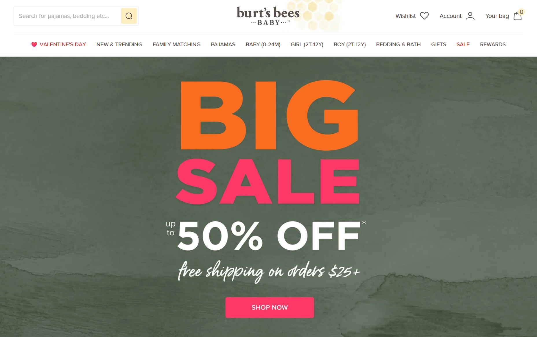 Shopify baby store: Burt's Bees Baby home page