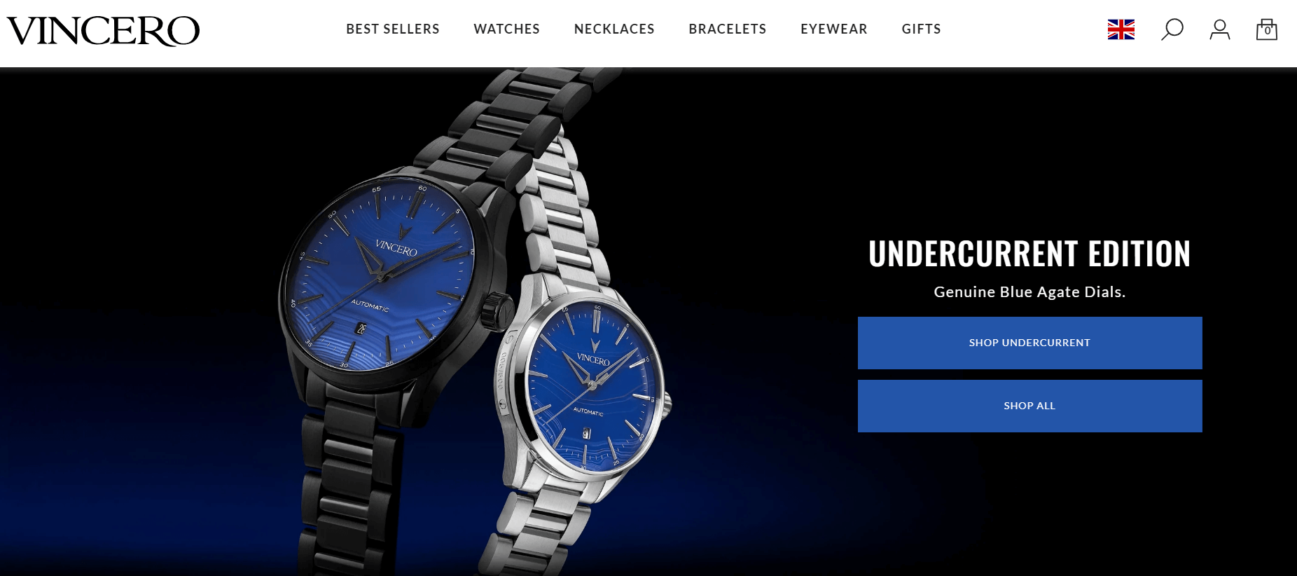 Shopify watch store: Vincero home page