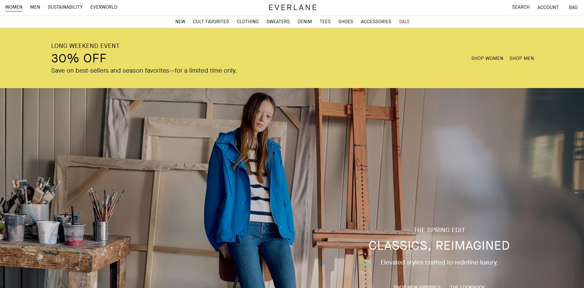 Shopify clothing stores: Everlane home page