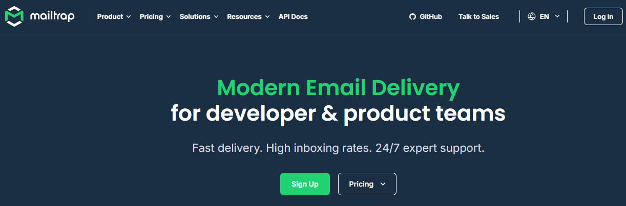 Transactional email: Mailtrap home page