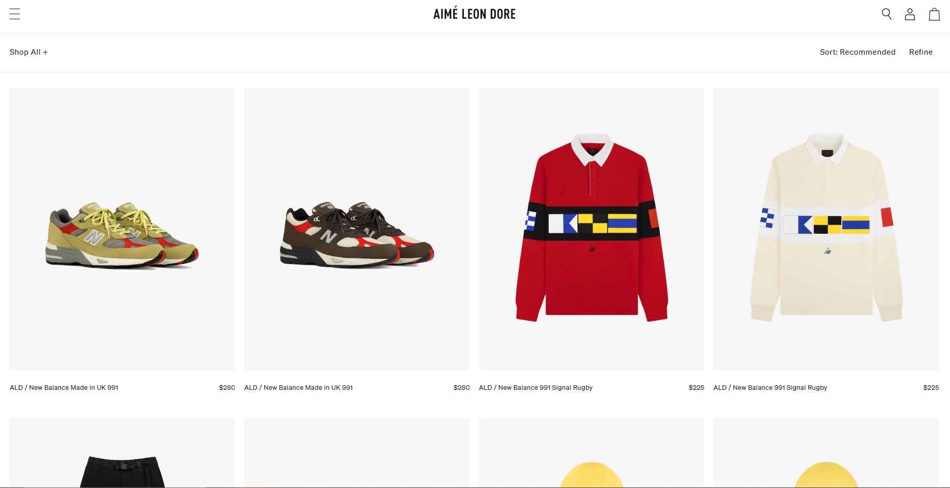 Shopify clothing stores: Aimé Leon Dore home page