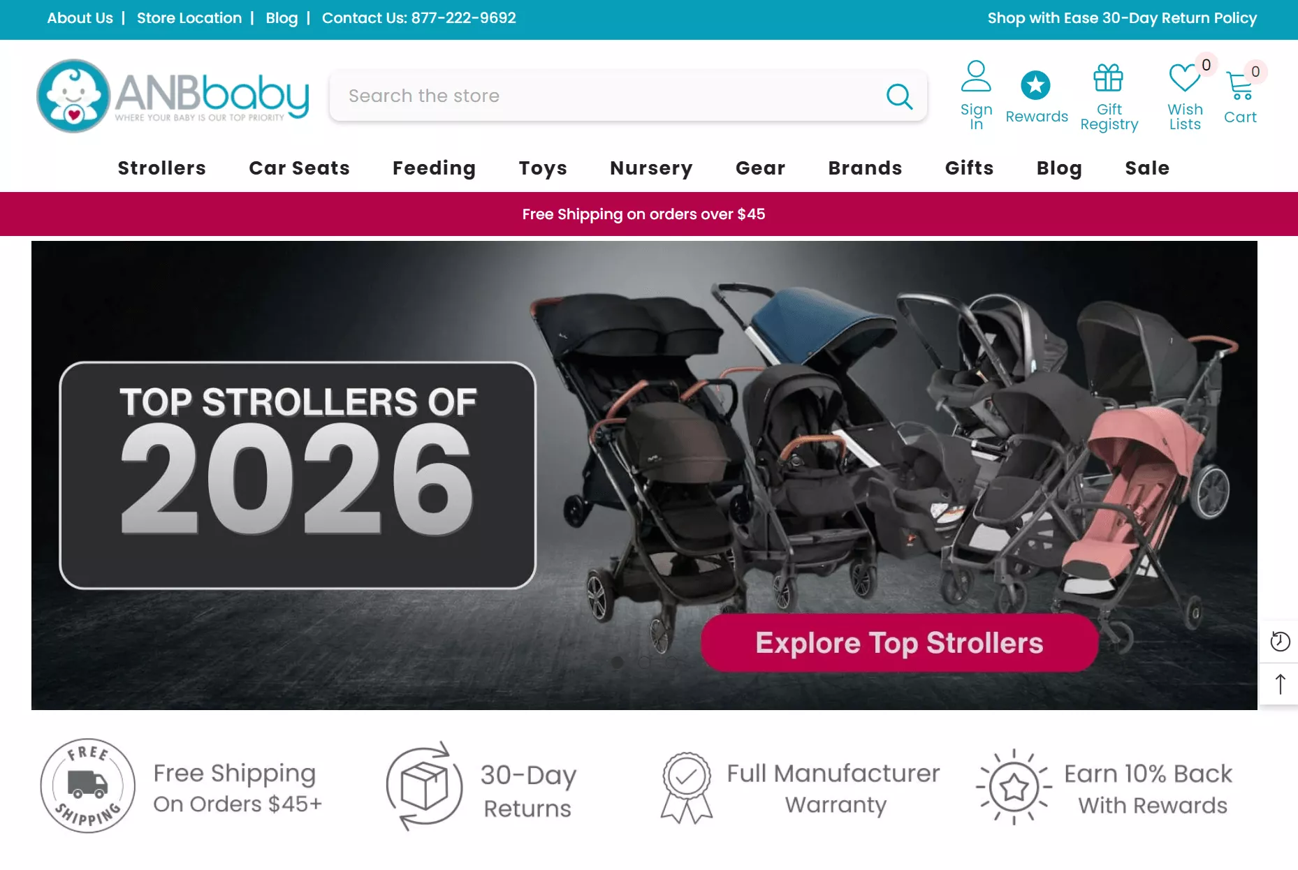 Shopify baby store: ANB Baby home page