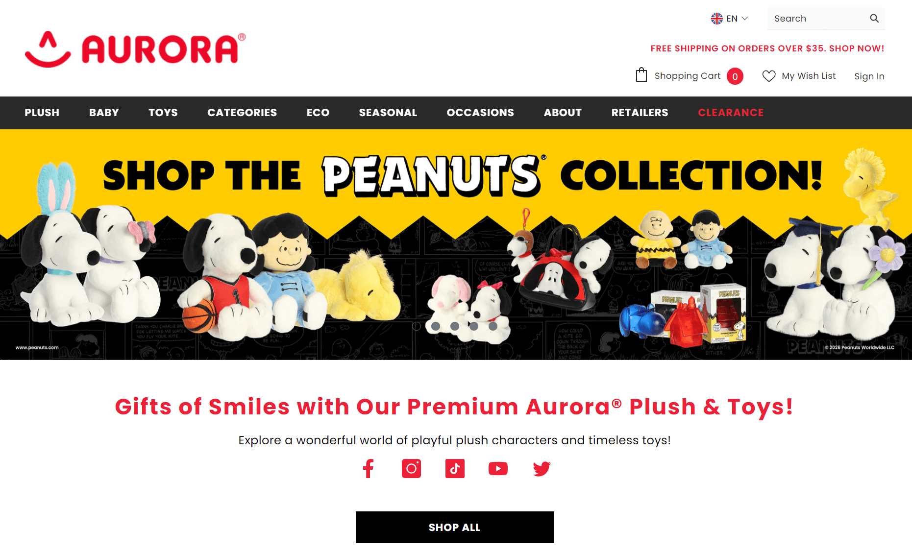 Shopify toy store: Aurora home page
