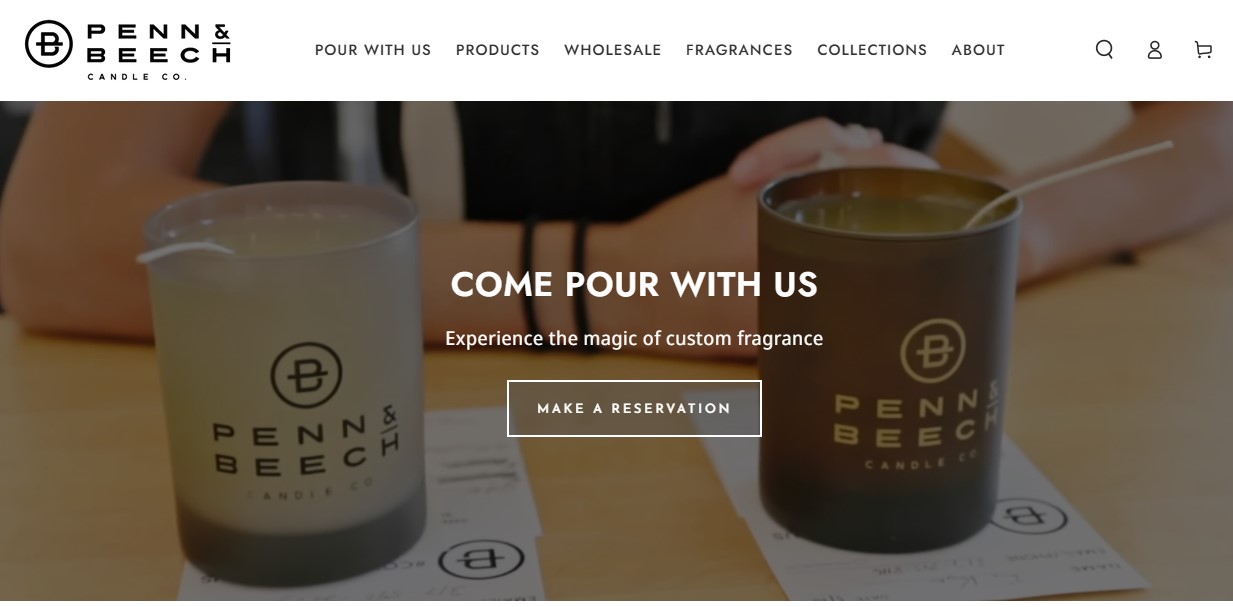 Shopify candle store: Penn & Beech Candle Co. home page