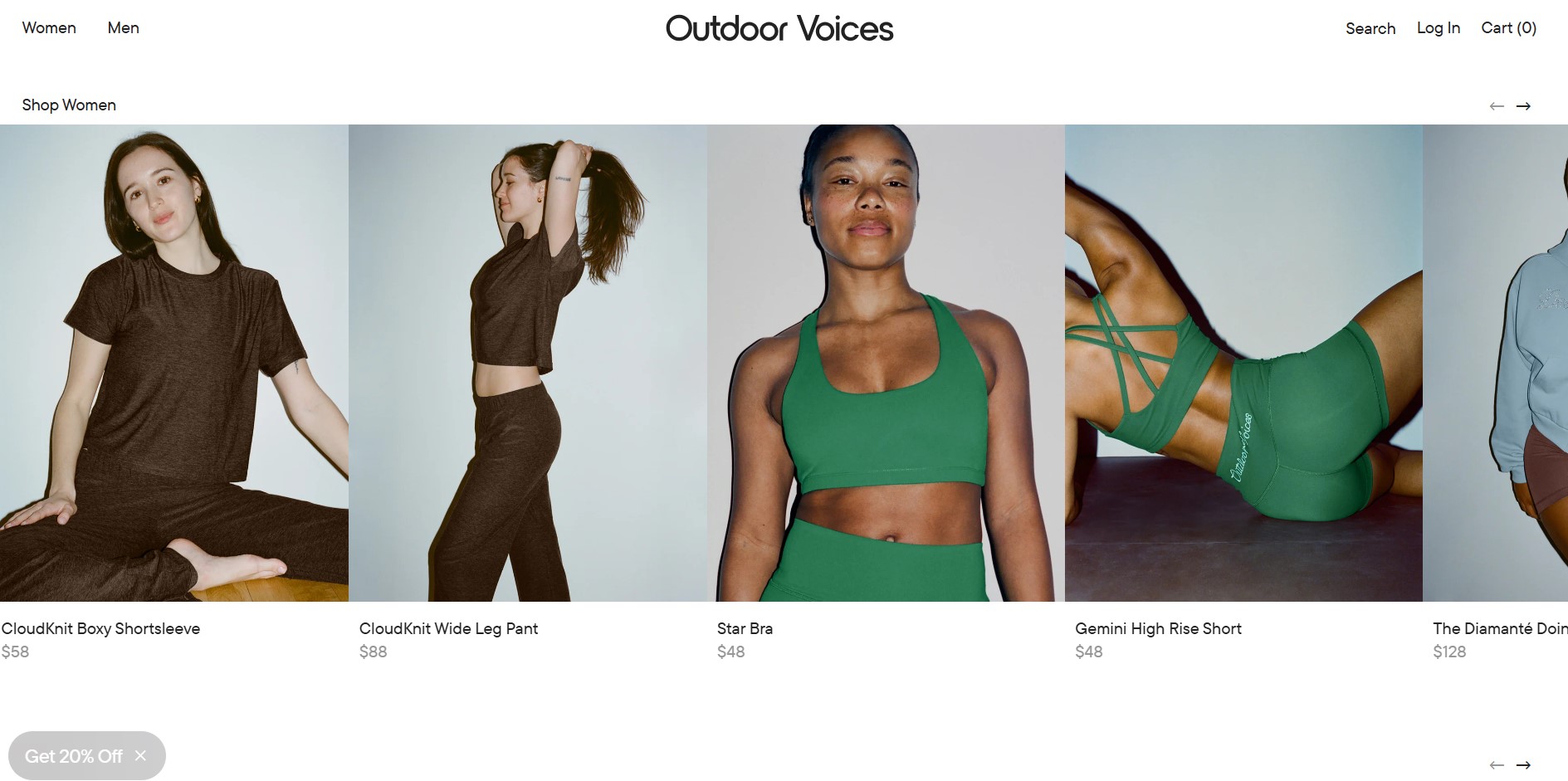 Shopify clothing stores: Outdoor Voices home page