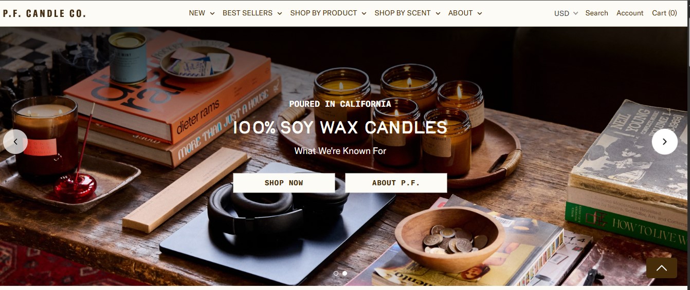 Shopify candle store: P. F. Candle Co. home page