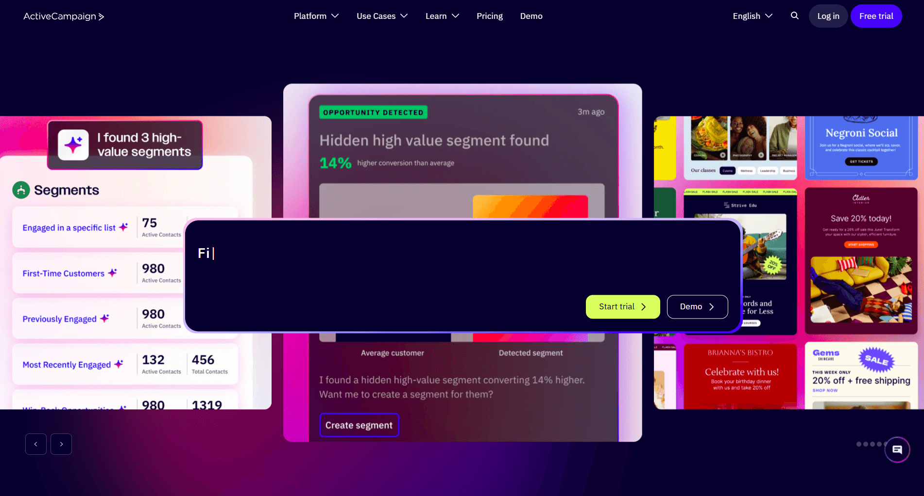 Klaviyo alternatives: Activecampaign home page