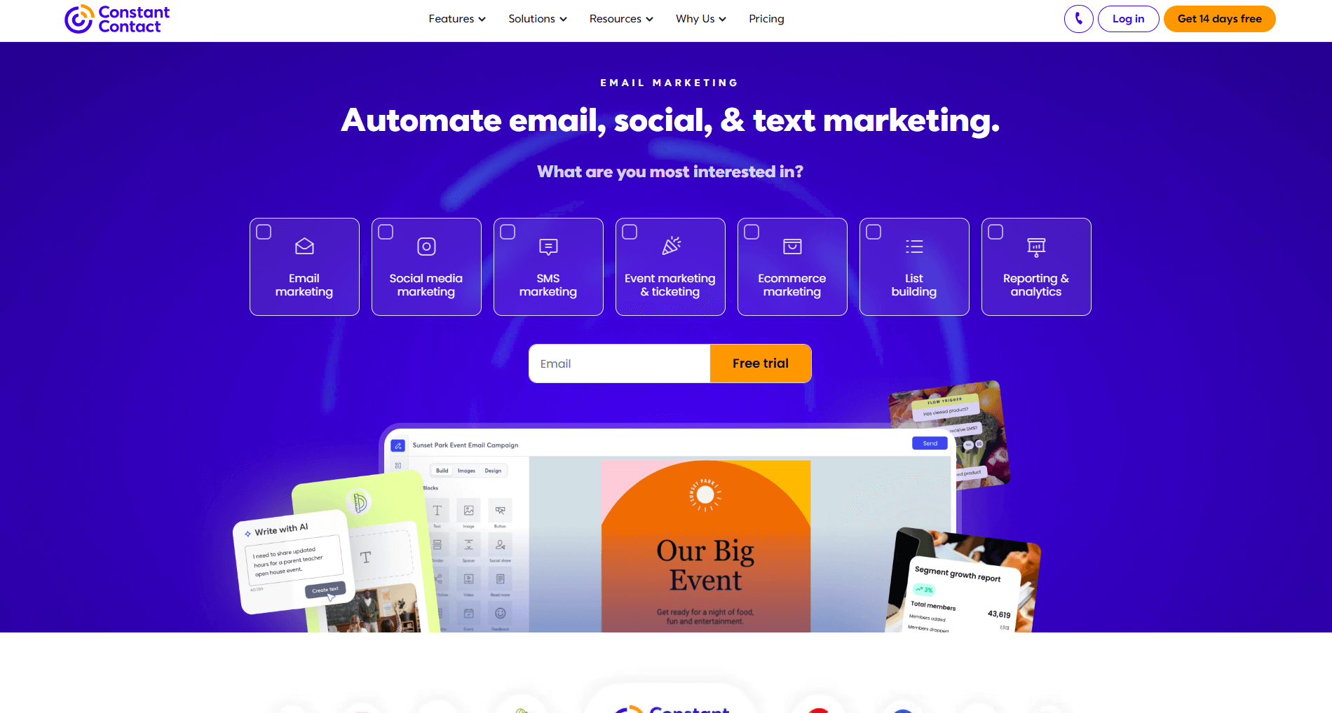 Klaviyo alternatives: Constant Contact home page