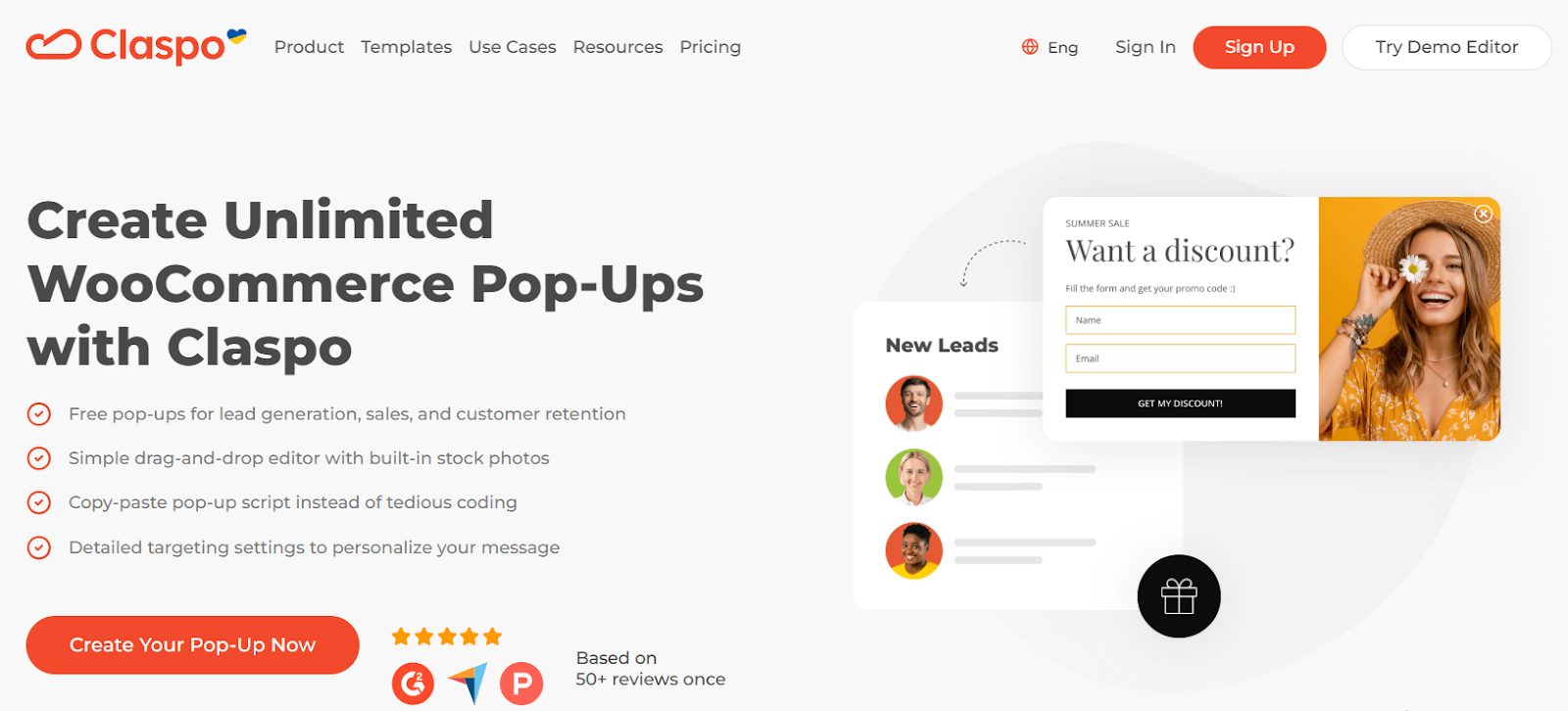 Claspo pop-ups homepage