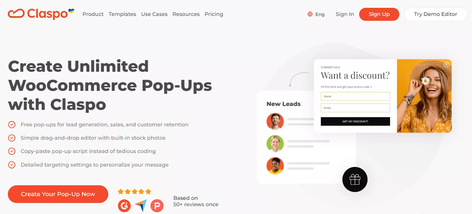 Claspo pop-ups homepage