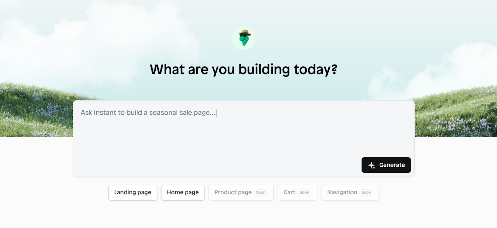 Instant AI Page Builder prompting window