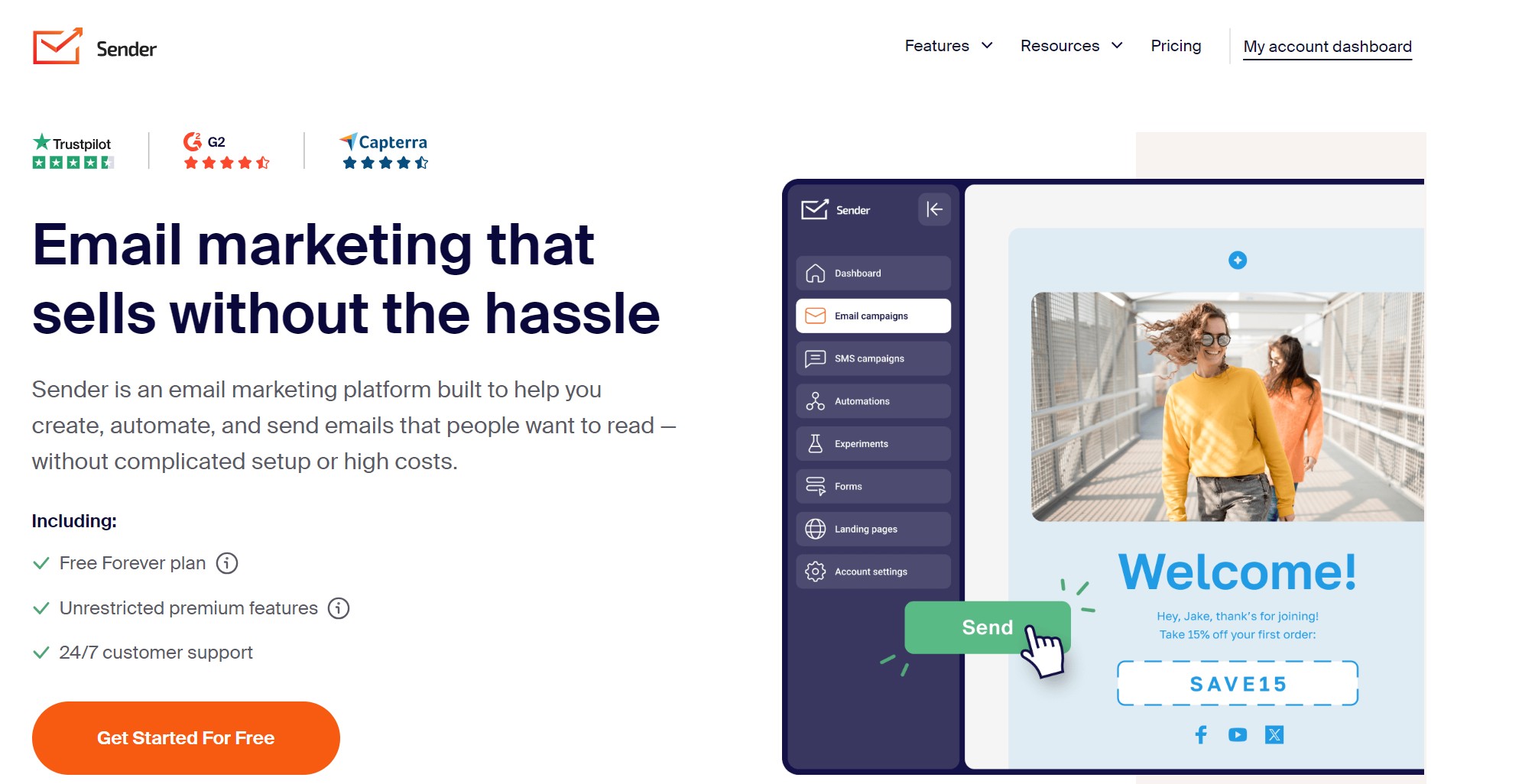 Email marketing campaign: Sender home page