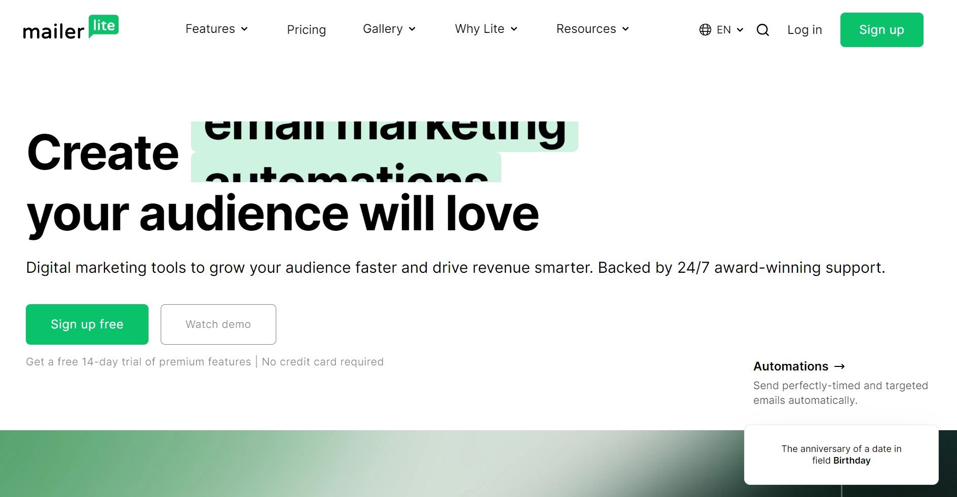 Email marketing campaign: MailerLite home page