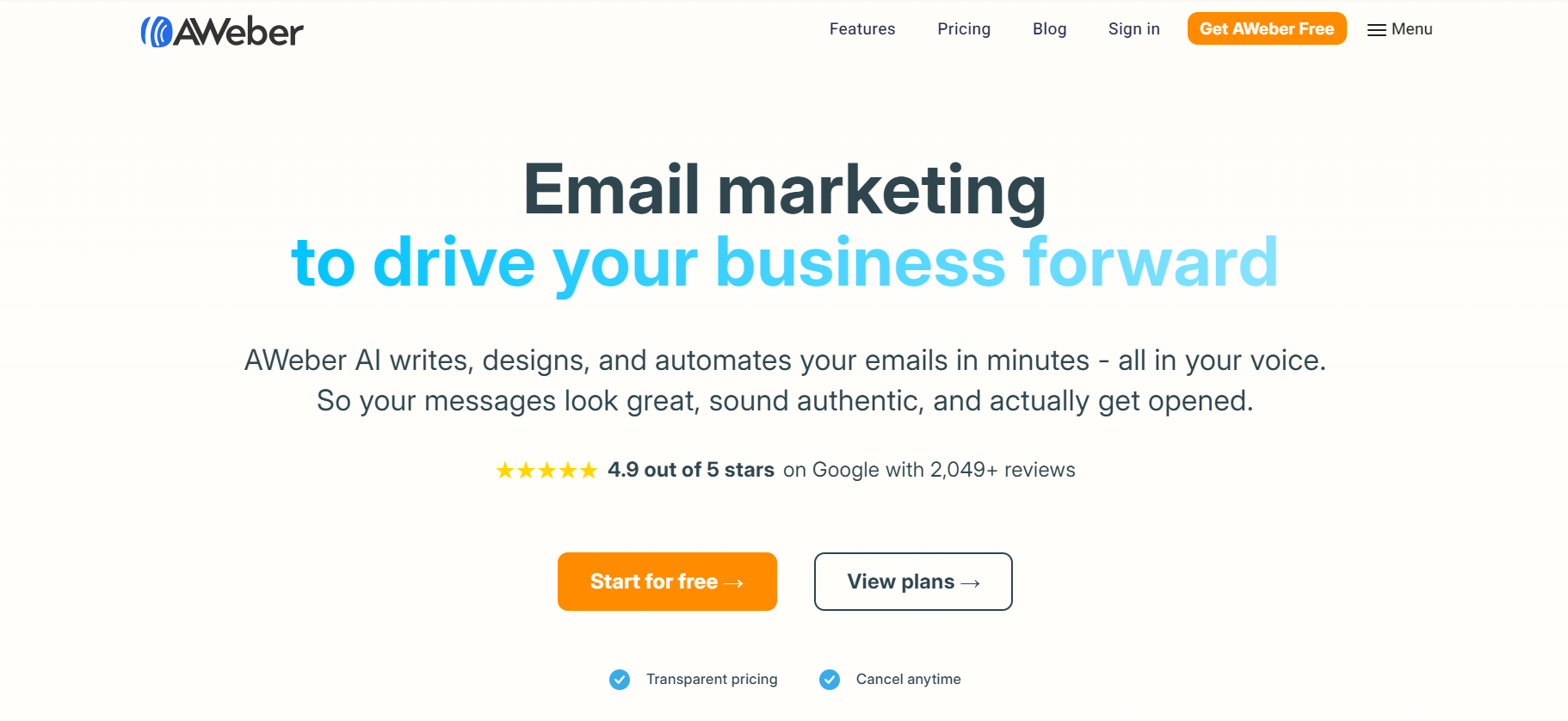 Mailchimp alternatives: AWeber home page
