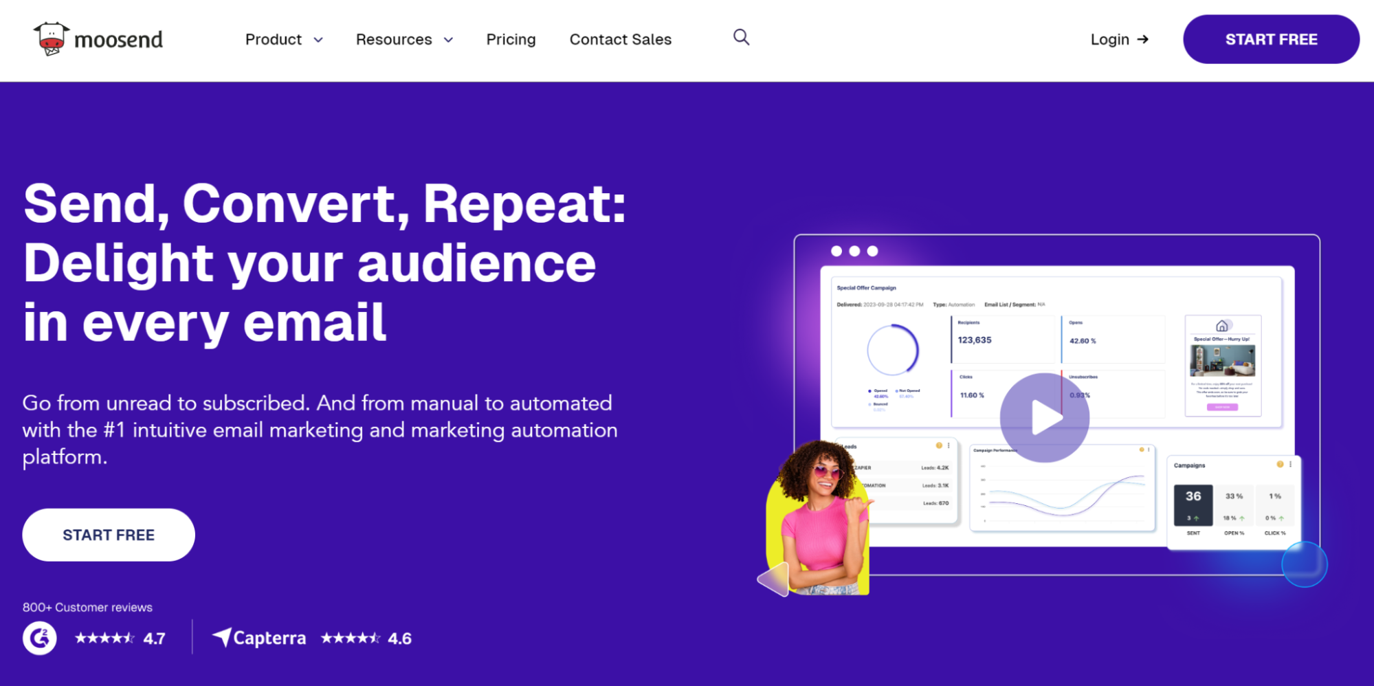 Mailchimp alternatives: Moosend home page