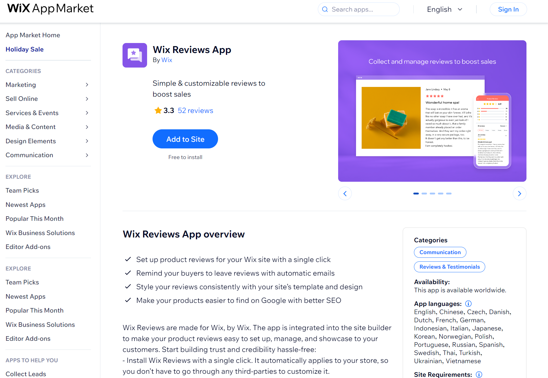 Wix apps: Reviews by Wix app page