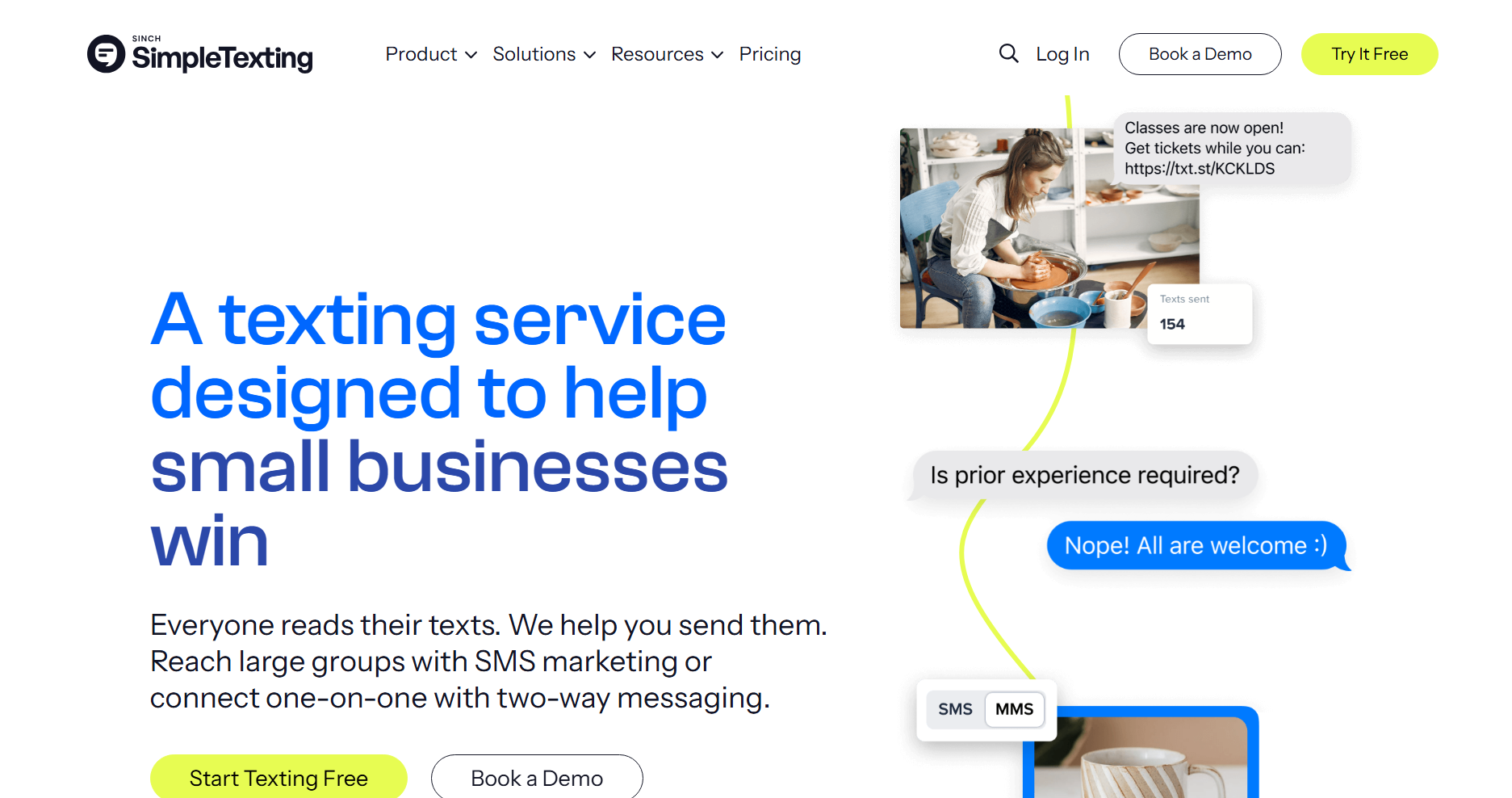 Mass texting service: SimpleTexting home page