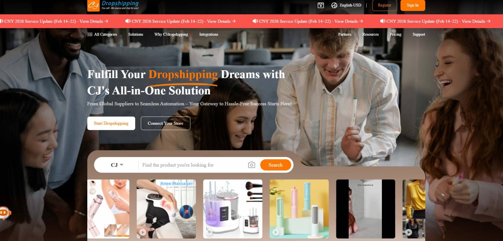 Dropshipping pet products: CJ Dropshipping home page