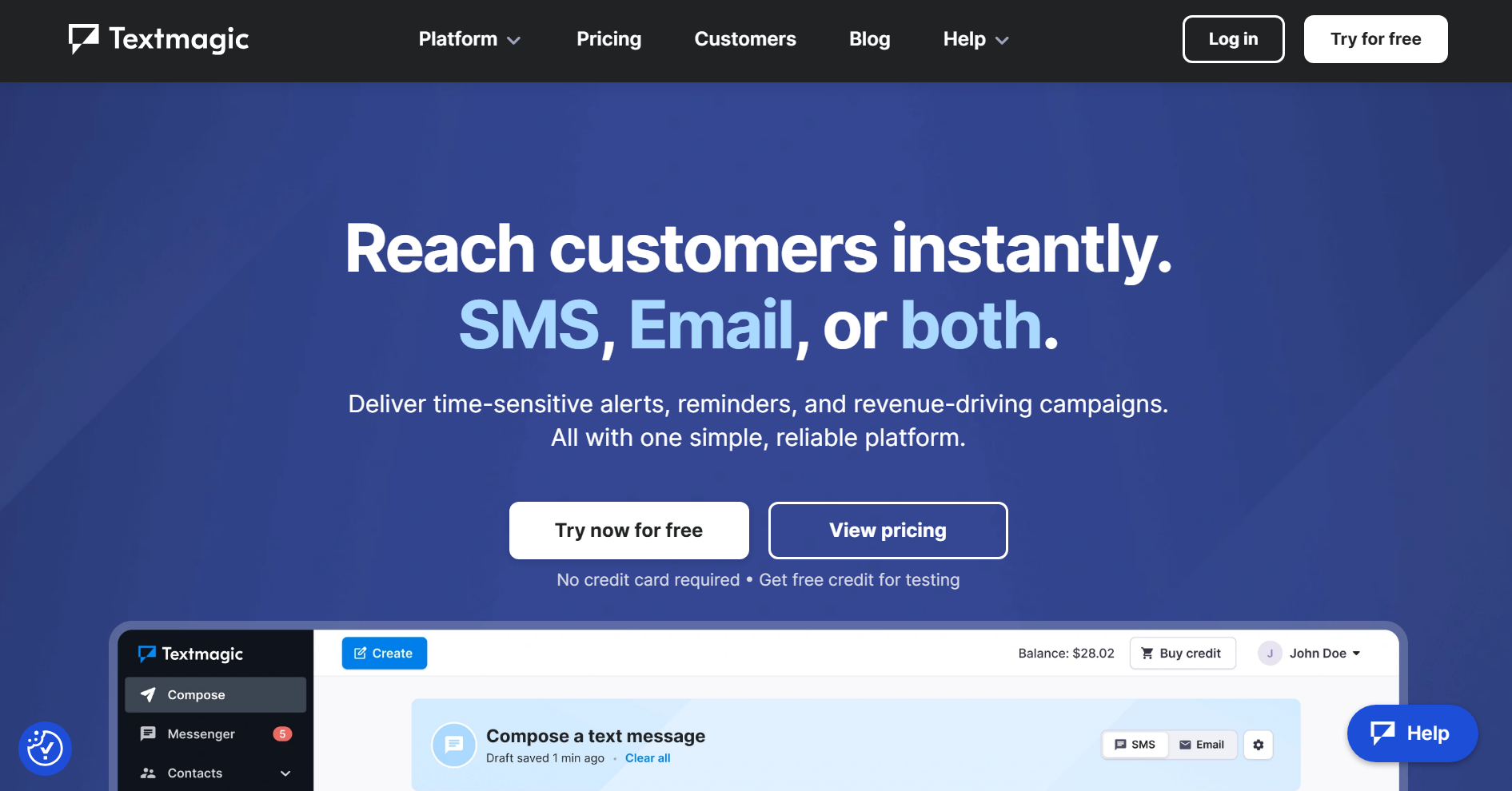 Mass texting service: Textmagic home page