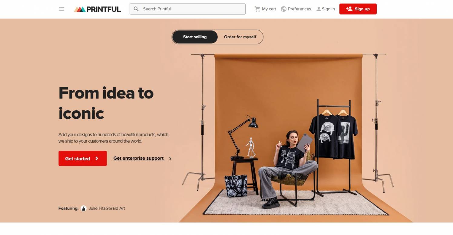 Dropshipping pet products: Printful home page