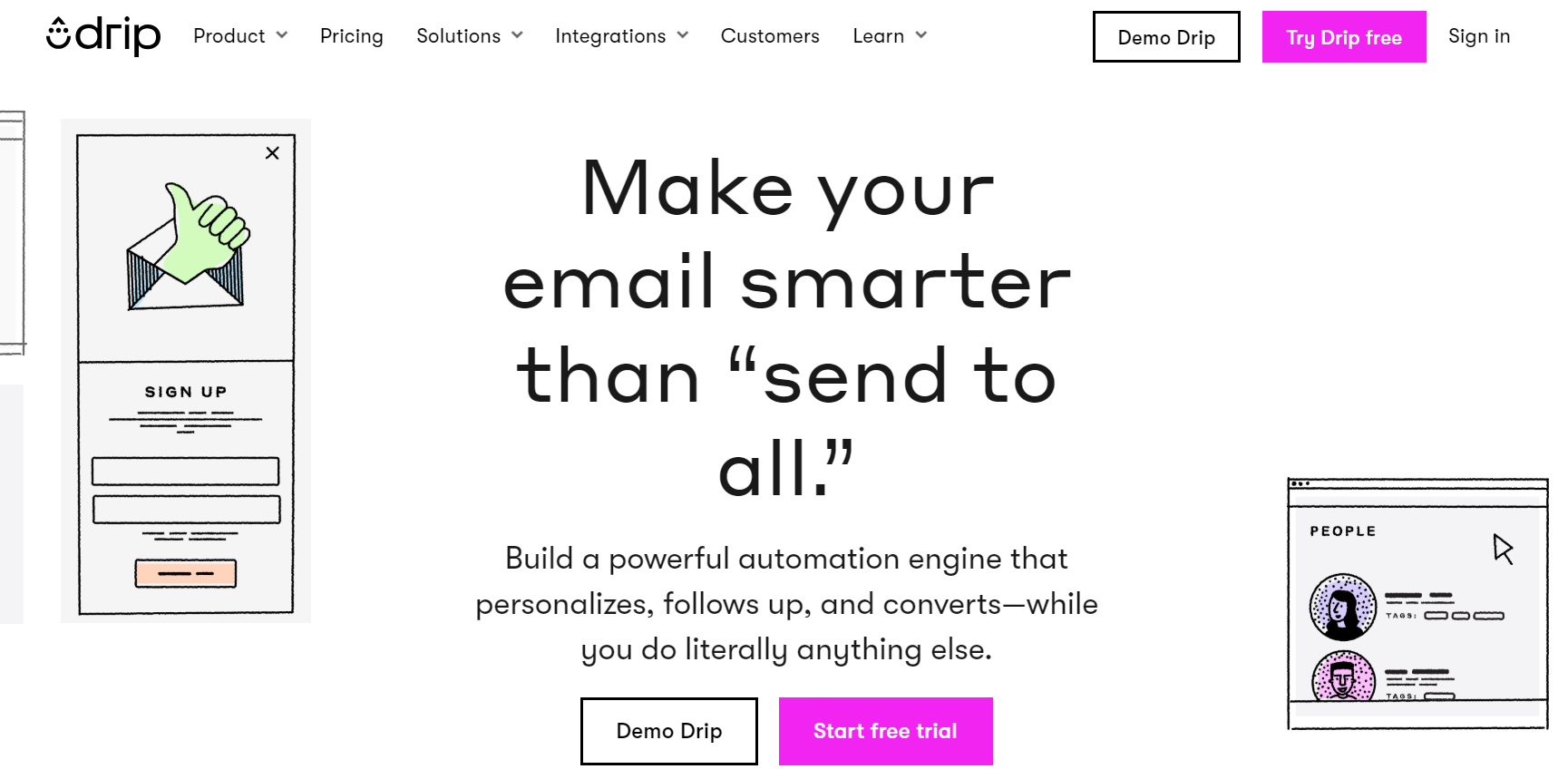 Email automation: Drip home page