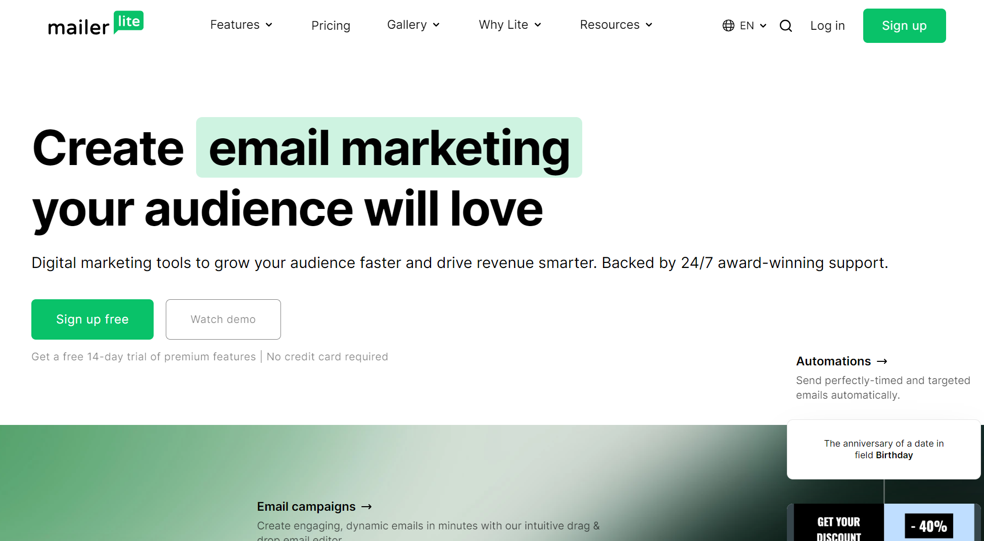 Mailchimp alternatives: MailerLite home page