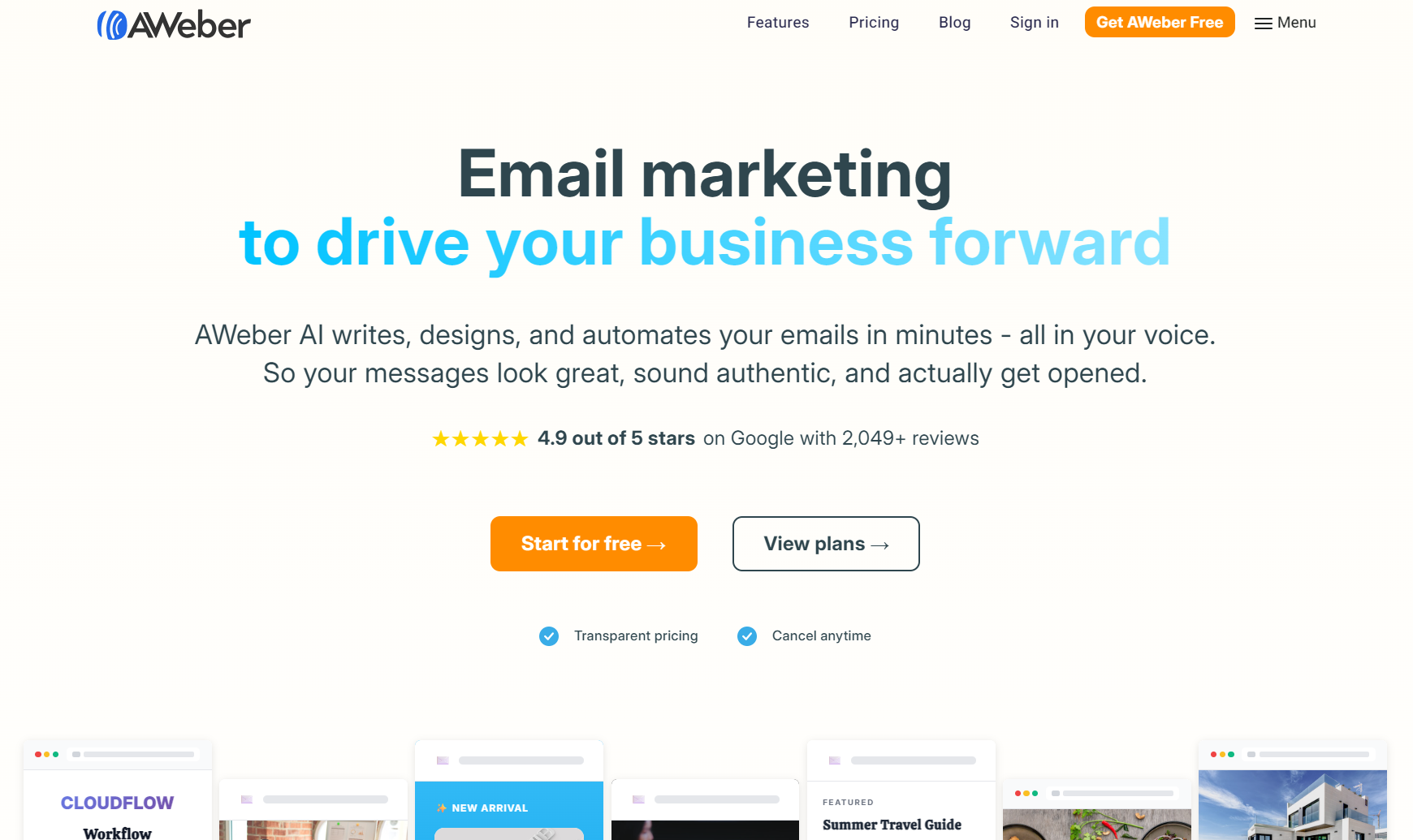 Email automation: AWeber home page