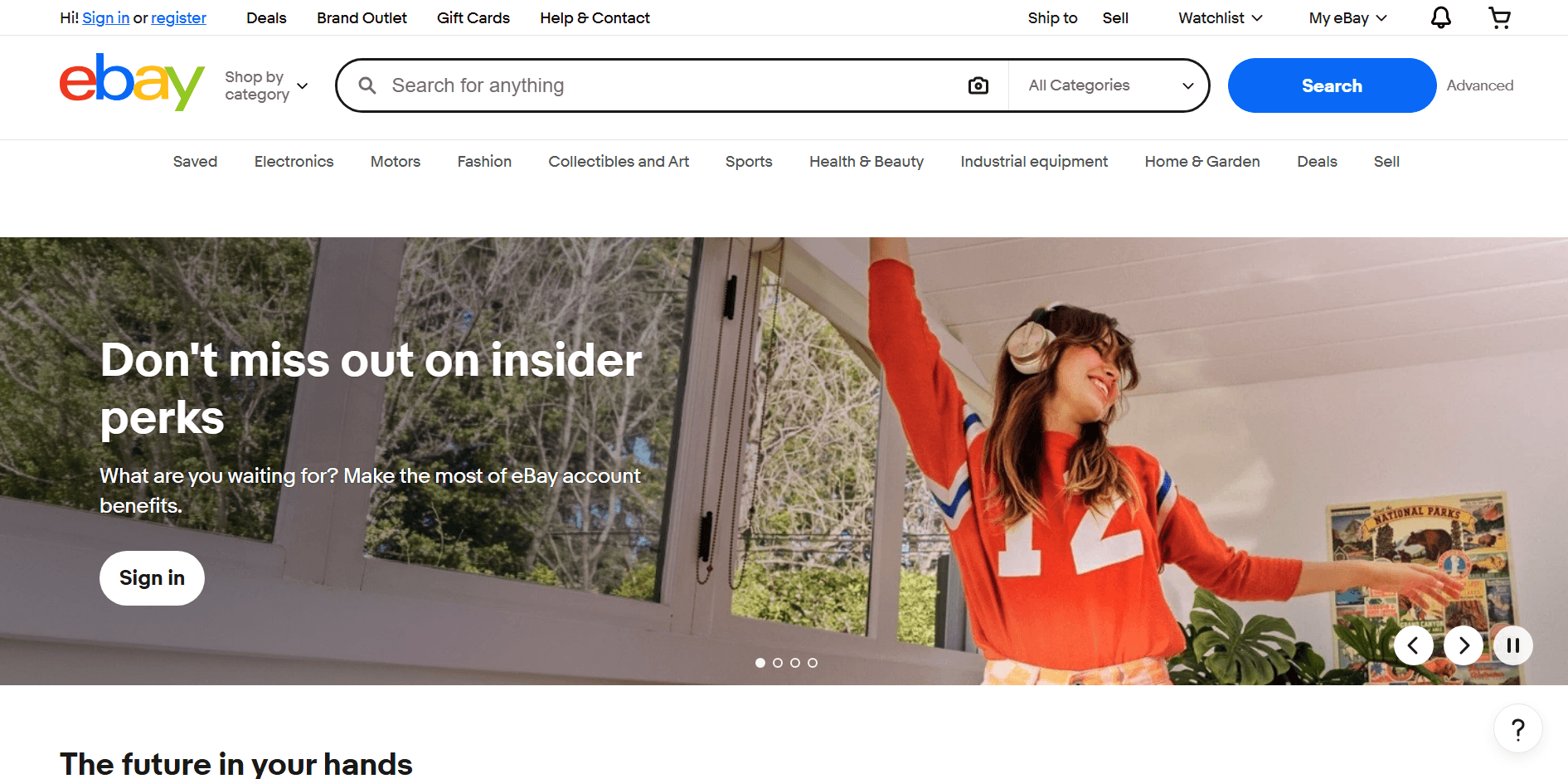 How to sell shoes online: eBay home page