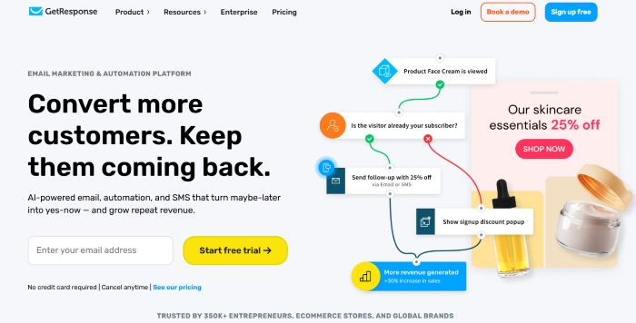Drip alternatives: GetResponse home page