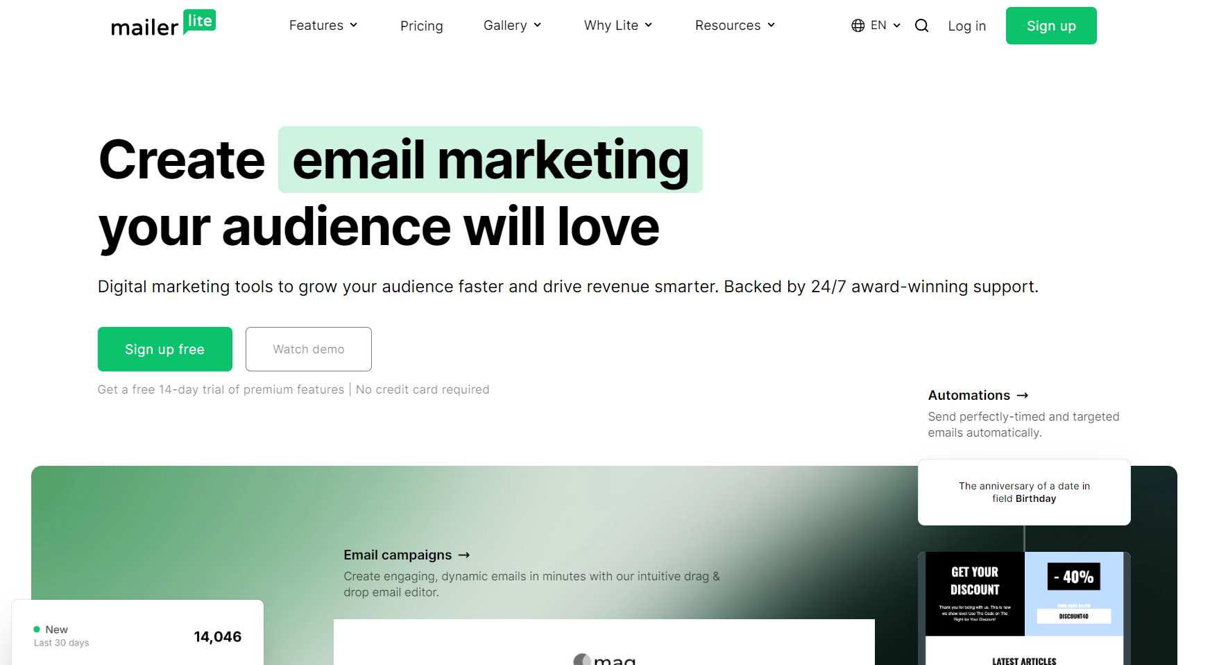 Sender alternatives: MailerLite home page