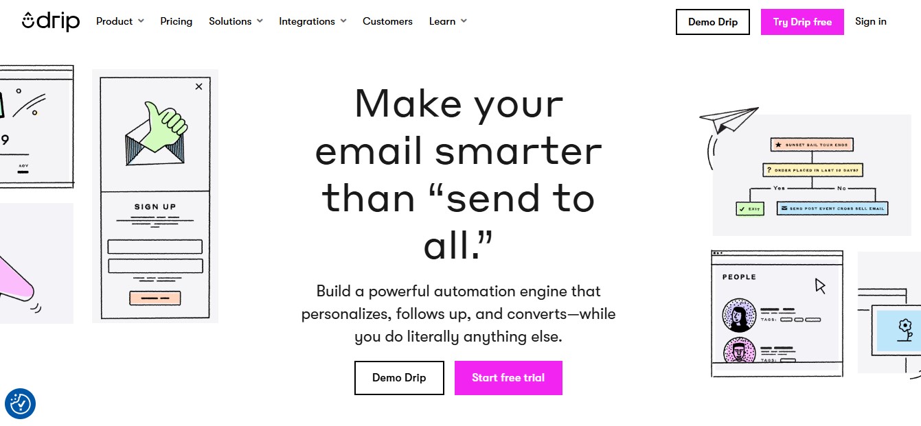 Moosend alternatives: Drip home page